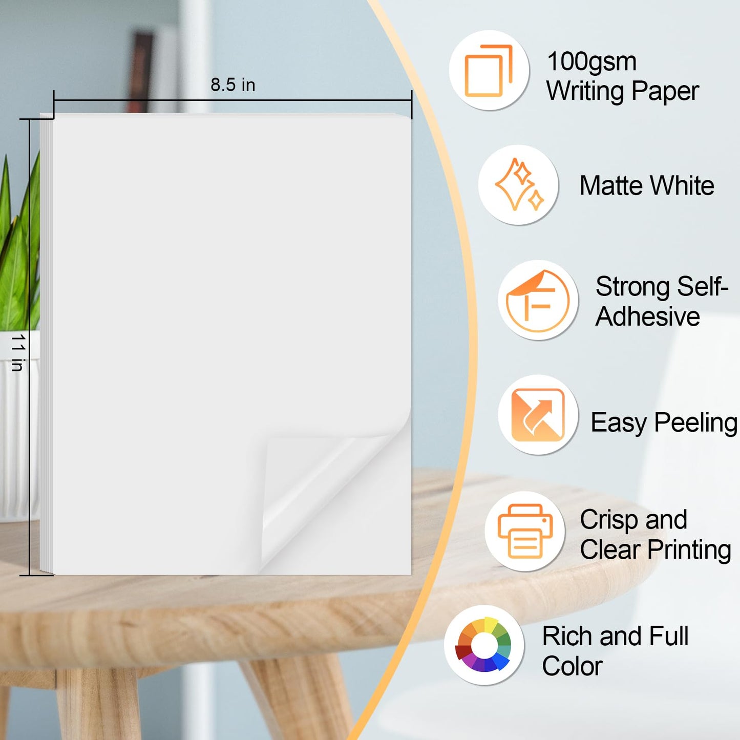 Printable Sticker Paper for Inkjet Printer, 40 Sheets 8.5" x11'' Matte Sticker Printer Paper Full Sheet Labels for Laser/Inkjet Printers, Letter Size