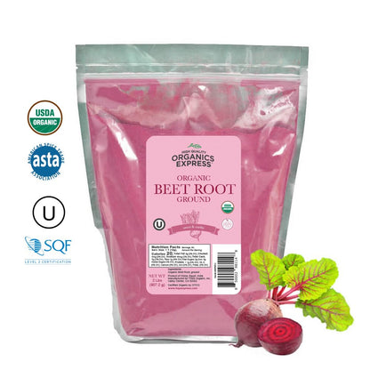 HQOExpress Organic Beetroot Powder - Organic Superfood - Nitric Oxide Booster - Non-GMO - Kosher - Sustainably Grown - 34oz Chef Jar