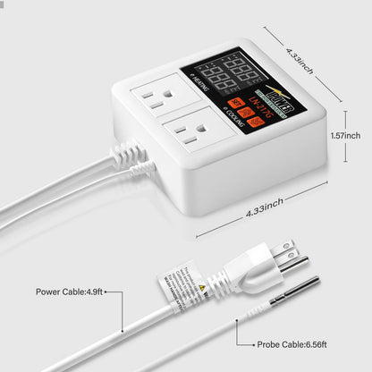 iPower Professional Digital Heating and Cooling Thermostat Controller for Seed Germination, Reptiles and Brewing Breeding Fermenter Greenhouse, Grow Tent, 1200W-White