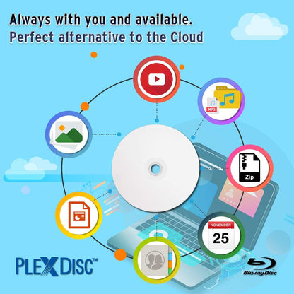 PlexDisc 633-214 25 GB 6X Blu-ray White Inkjet Printable Single Layer Recordable BD-R, 50pk Cake Box, 50 Discs