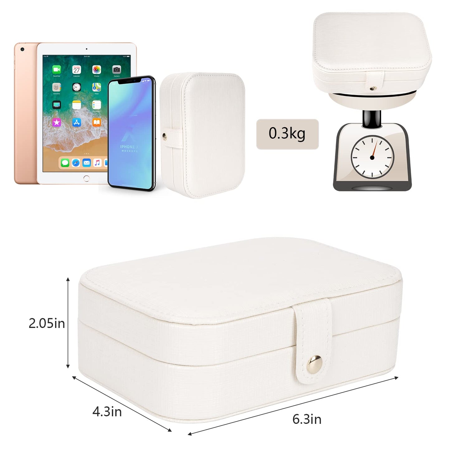 FEISCON Travel Jewelry Box, Jewelry Organizer for Girls Gift Small Jewelry Storage Box for Necklace Ring and Earrings Girls Jewelry Box/WHITE