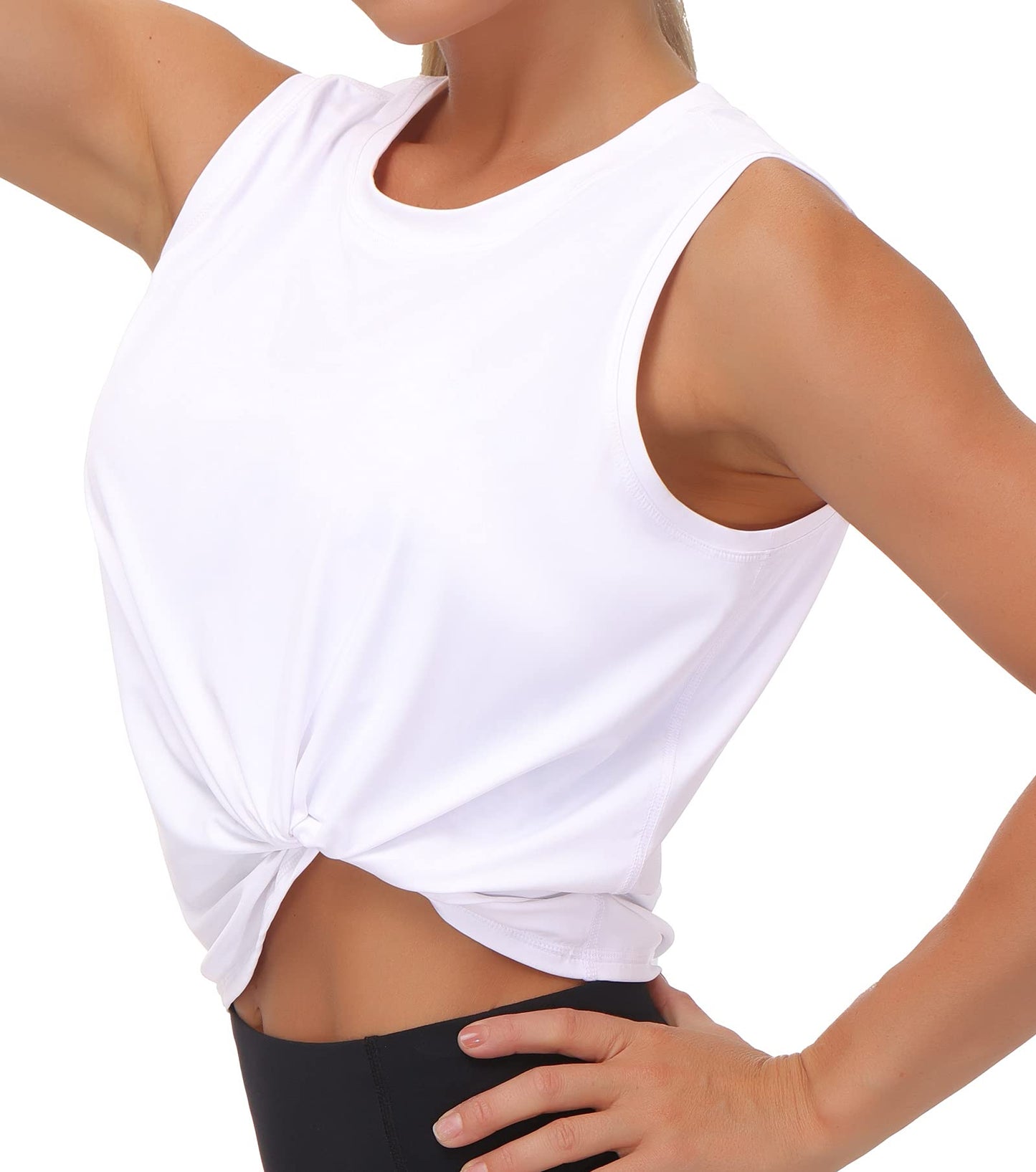 Ice Silk Workout Tops for Women Quick Dry Muscle Gym Running Shirts Sleeveless Flowy Yoga Tank Tops (White, Small)