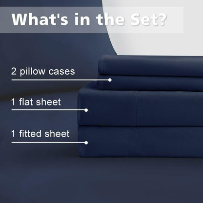 Queen Size 4 Piece Bed Sheet Set - Ultra Imitation Cotton-Premium Breathable & Cooling Sheets - Hotel Luxury Bed Sheets Deep Pocket up to 15"- Wrinkle, Fade, Stain Resistant (Navy Blue, Queen)