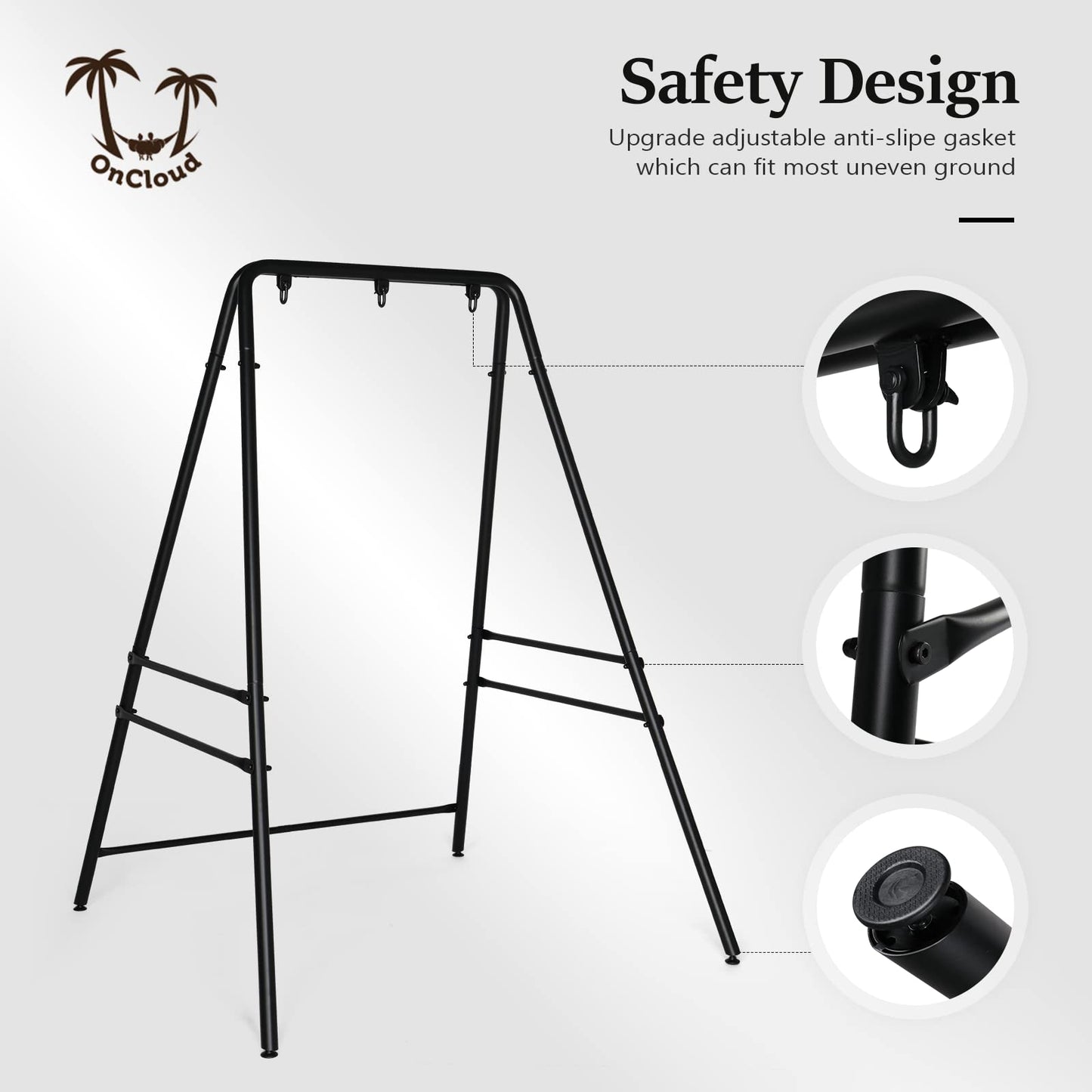 ONCLOUD Upgraded Hammock Chair Stand Metal Swing Stand Frame, Heavy Duty Steel Hammock Stand Only for Porch, Backyard, Indoor or Outdoor, Black