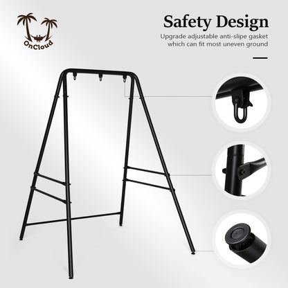 ONCLOUD Upgraded Hammock Chair Stand Metal Swing Stand Frame, Heavy Duty Steel Hammock Stand Only for Porch, Backyard, Indoor or Outdoor, Black