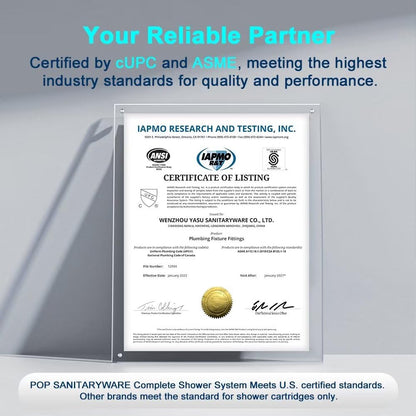 POP SANITARYWARE Single Function Shower Trim Kit with Rough-in Valve, Bathroom Rain Shower Set Bath Rainfall Shower Faucet System with Square Stainless Steel Metal Showerhead, Polished Chrome