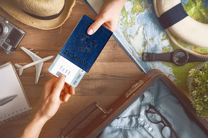 Passport Holder Cover Wallet Case RFID Blocking Leather Card Slot Travel Accessories Documents Organizer Protector for Women Men, Navy Blue