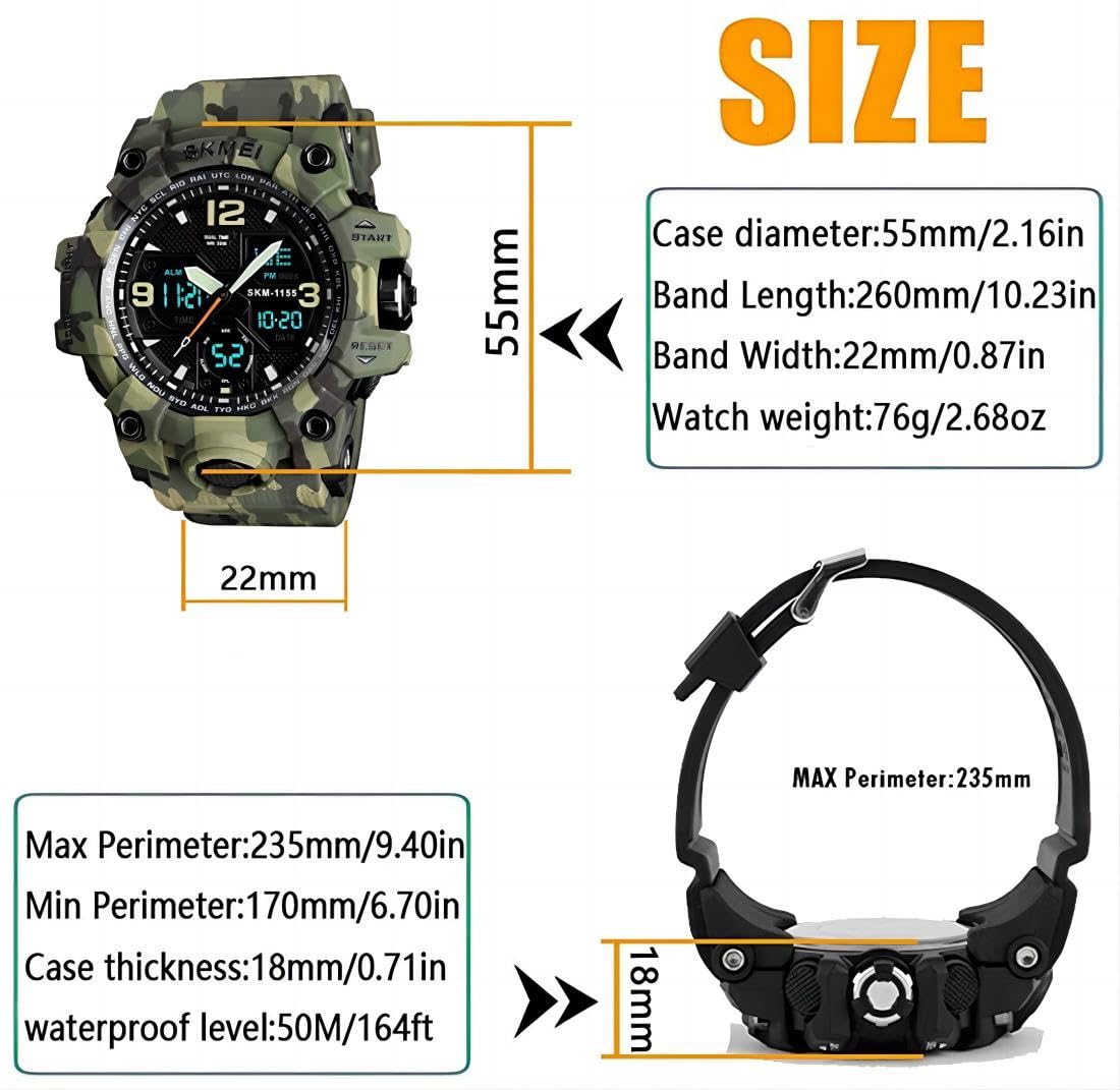 MJSCPHBJK Men's Watches Sports Outdoor Waterproof Military Tactical Watch Date Multi Function LED Alarm Stopwatch Watches for Men