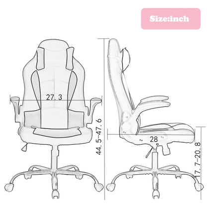 Gaming Chair Office Chair Desk Chair with Lumbar Support Flip Up Arms Headrest Swivel Rolling Adjustable PU Leather Racing Computer Chair for Girls,Pink