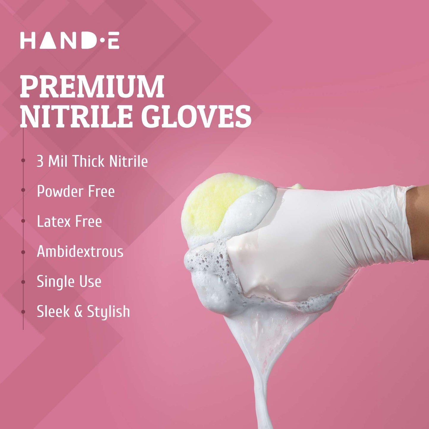 Hand-E Touch White Nitrile Disposable Gloves Medium, 100 Count - Food Prep, Salon, Hair Dye, Esthetician, Kitchen - Powder and Latex Free Rubber Gloves