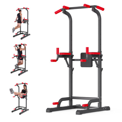 Power Tower Dip Station, Pull Up Bar Station & Multi-Function Gym Equipment For Home Strength Training Adujustable Height Up to 85.5",Load 350LBS