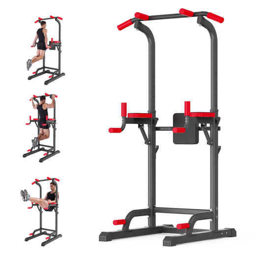 Power Tower Dip Station, Pull Up Bar Station & Multi-Function Gym Equipment For Home Strength Training Adujustable Height Up to 85.5",Load 350LBS