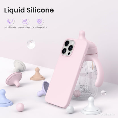 ORNARTO Compatible with iPhone 16 Pro Max Case 6.9", Slim Liquid Silicone 3 Layers Soft Gel Rubber Shockproof Protective Case with Anti-Scratch Microfiber Lining-Chalk Pink