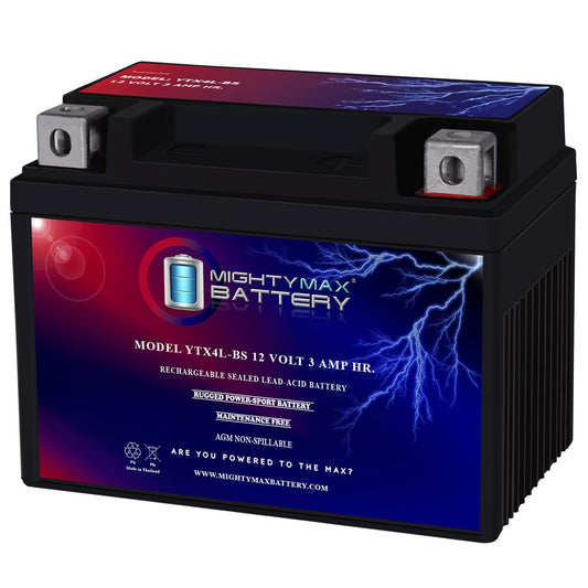 Mighty Max Battery YTX4L-BS - 12 Volt 3 AH, 50 CCA, Rechargeable Maintenance Free SLA AGM Motorcycle Battery