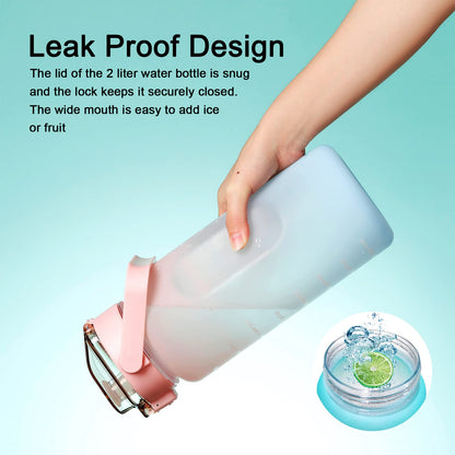 Large Motivational Water Bottle with Straw Time Marker BPA Free for Sport and Fitness (Pink Blue, 64 Oz / Half Gallon)