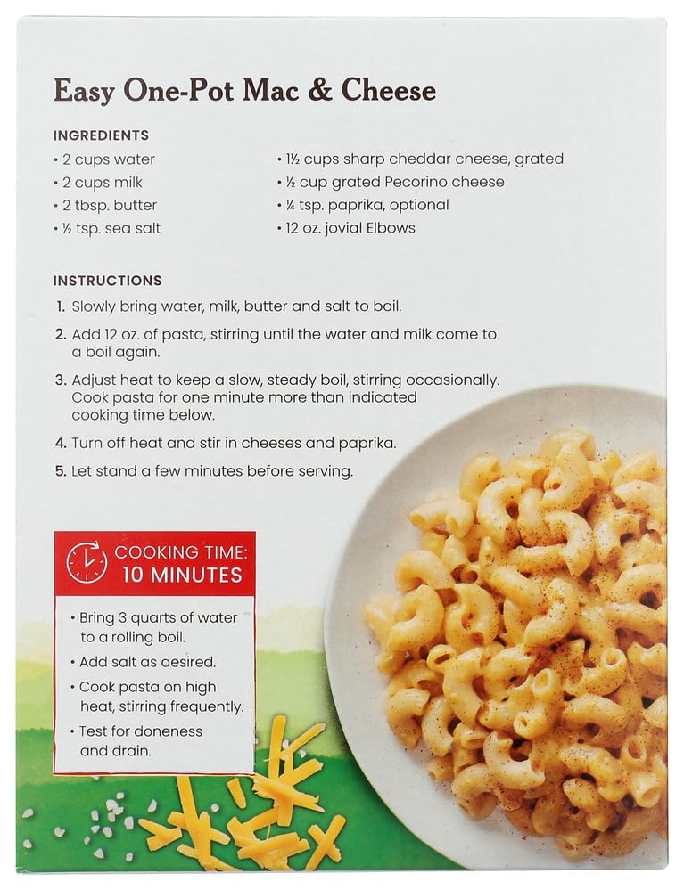 Jovial Whole Grain Brown Rice Elbows Pasta -Whole Grain Pasta, Organic, Gluten Free, Dairy Free, Brown Rice, Made in Italy - 12 Oz, 1 Pack