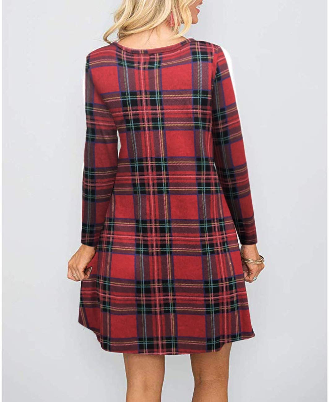 MIROL Women's Long Sleeve Plaid Color Block Casual Swing Loose Fit Tunic Dress