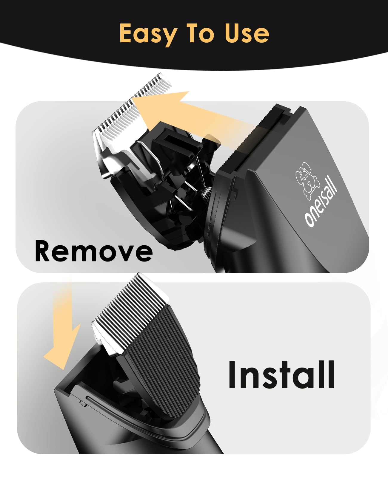 oneisall Quiet Cat Clippers for Matted & Long Hair, 2-Speed Cordless Pet Shaver Grooming Kit for Cats, Small Dogs & Animals (Black)