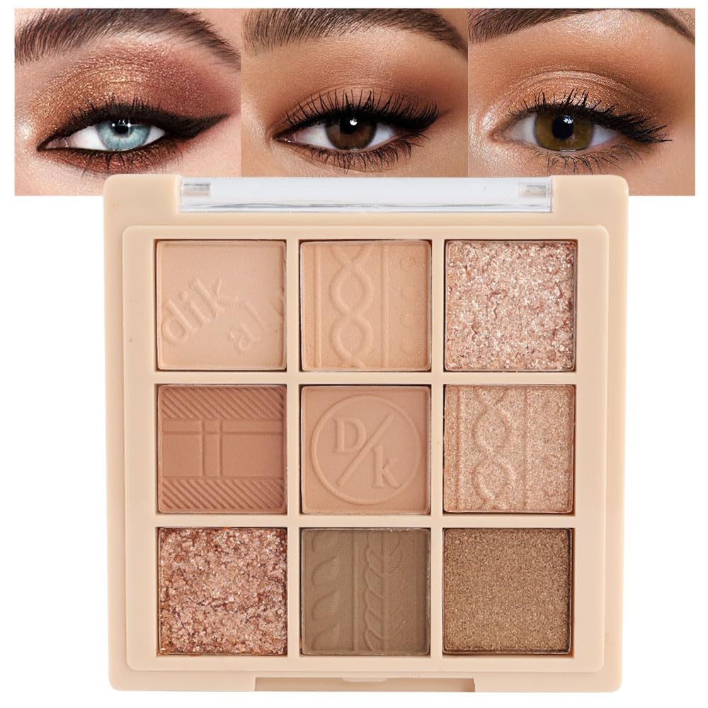 9Colors Neutral Eye Shadow Palette Eyeshadow Kit Nudes,Matte Glitter Natural Neutral Eyeshadow Palettes for Hazel Eyes Highly Pigmented Long Lasting Naturing-Looking Travel Eyeshadow Nude Palette