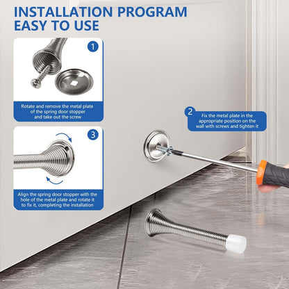 KISEER 12 Pack Spring Door Stops 3 1/4 Inch Flexible Heavy Duty Spring Door Stopper with RustProof Screw Rubber Bumper Tips (Satin Nickel)