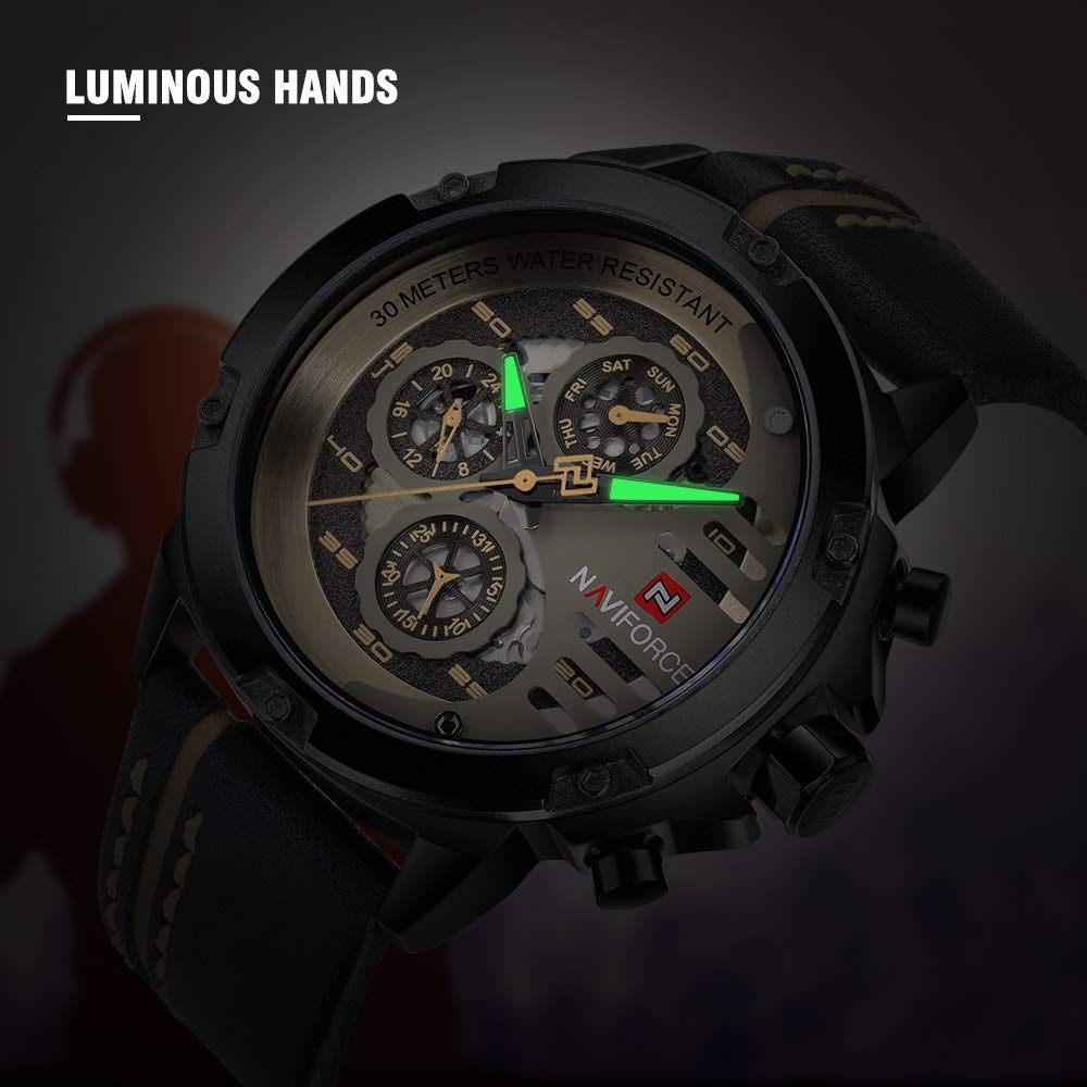 NAVIFORCE Sport Military Watches for Men Waterproof Watch Analog Quartz Leather Band Date Calendar Clock Wristwatch