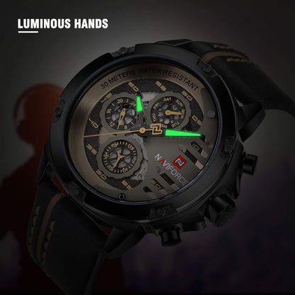 NAVIFORCE Sport Military Watches for Men Waterproof Watch Analog Quartz Leather Band Date Calendar Clock Wristwatch