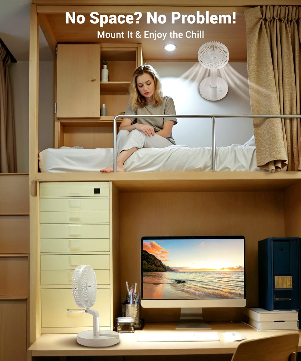 Geek Aire Personal Cooling Fan that Blow Cold Air, Portable Rechargeable Desk Fan with LED, Oscillating Standing Table Fans, Battery Powered Floor Fan for Bedroom, Travel, Dorm, Cruise RV Essentials