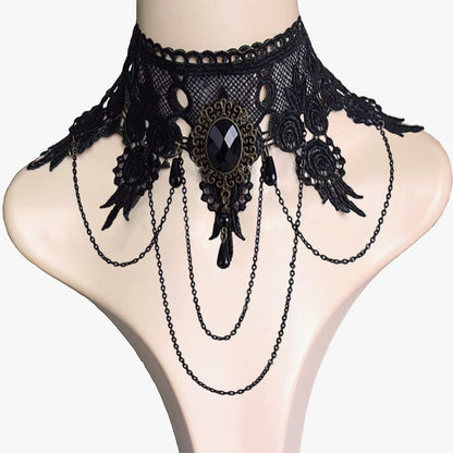 Faccubee 5 Pieces/Set Halloween Sexy Jewelry Women Lady Elegant Goth Gothic Steampunk Lace Choker Necklace Black Neck Chain Collar Statement with pendant Victorian Wedding Party Cosplay