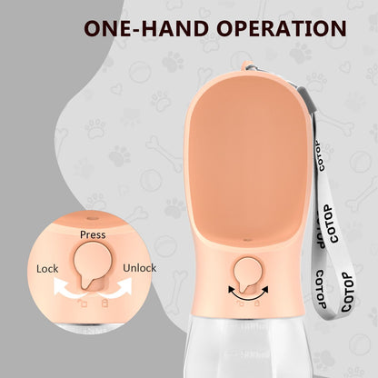 20oz Dog Water Bottle with Food Container & Poop Bag Dispenser | Leak-Proof Portable Pet Water Dispenser with Carabiner Clip | for Walking, Hiking, Travel (Peach, 20oz)