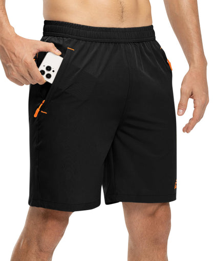 TBMPOY Men's 7" Hiking Running Shorts with Pockets Athletic Outdoor Sports Gym Workout Short Zipper Pockets Black XL
