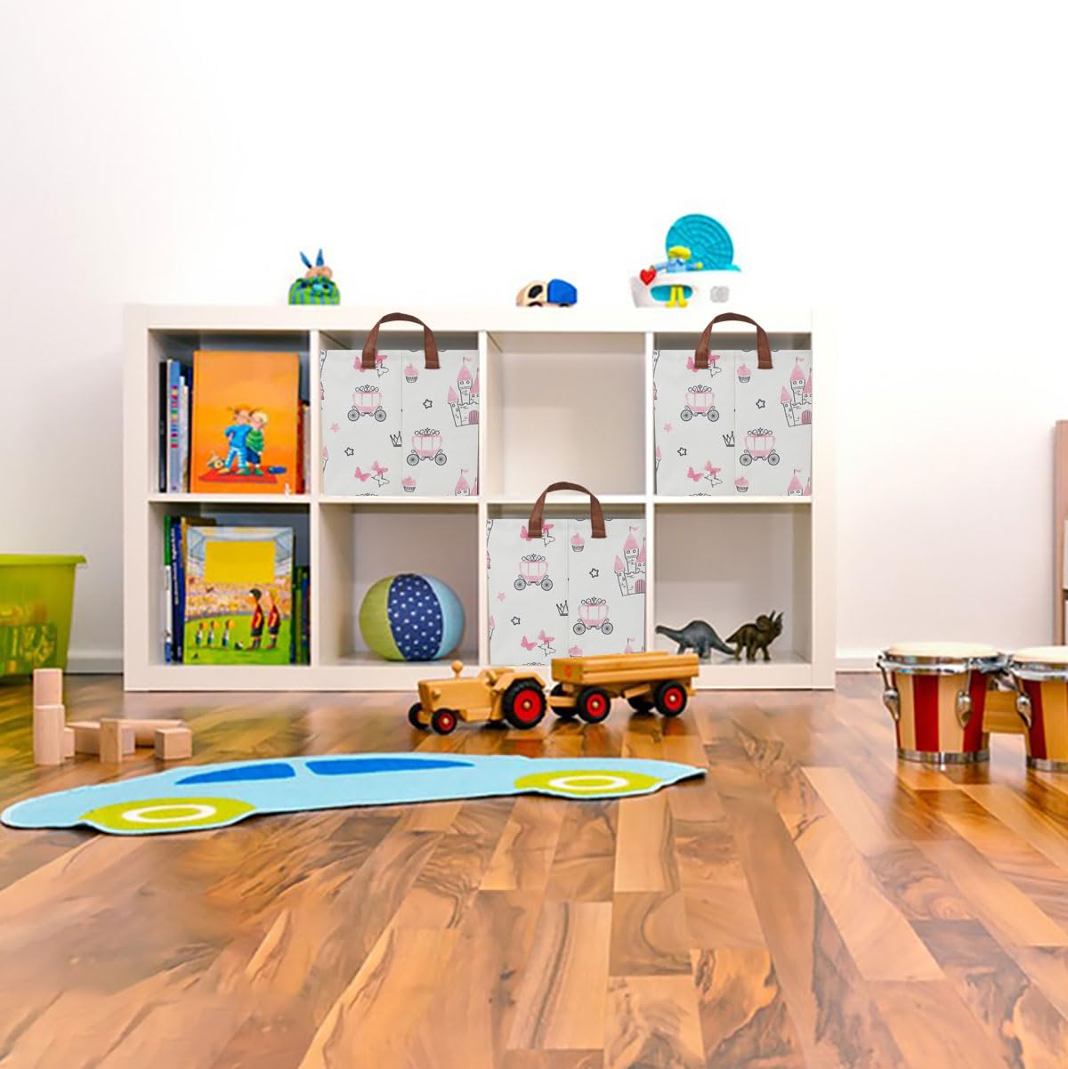 HKEC Rectangle Storage Basket with Handles,Collapsible Storage Bin,Books Box,Gift Basket(Pink Princess)