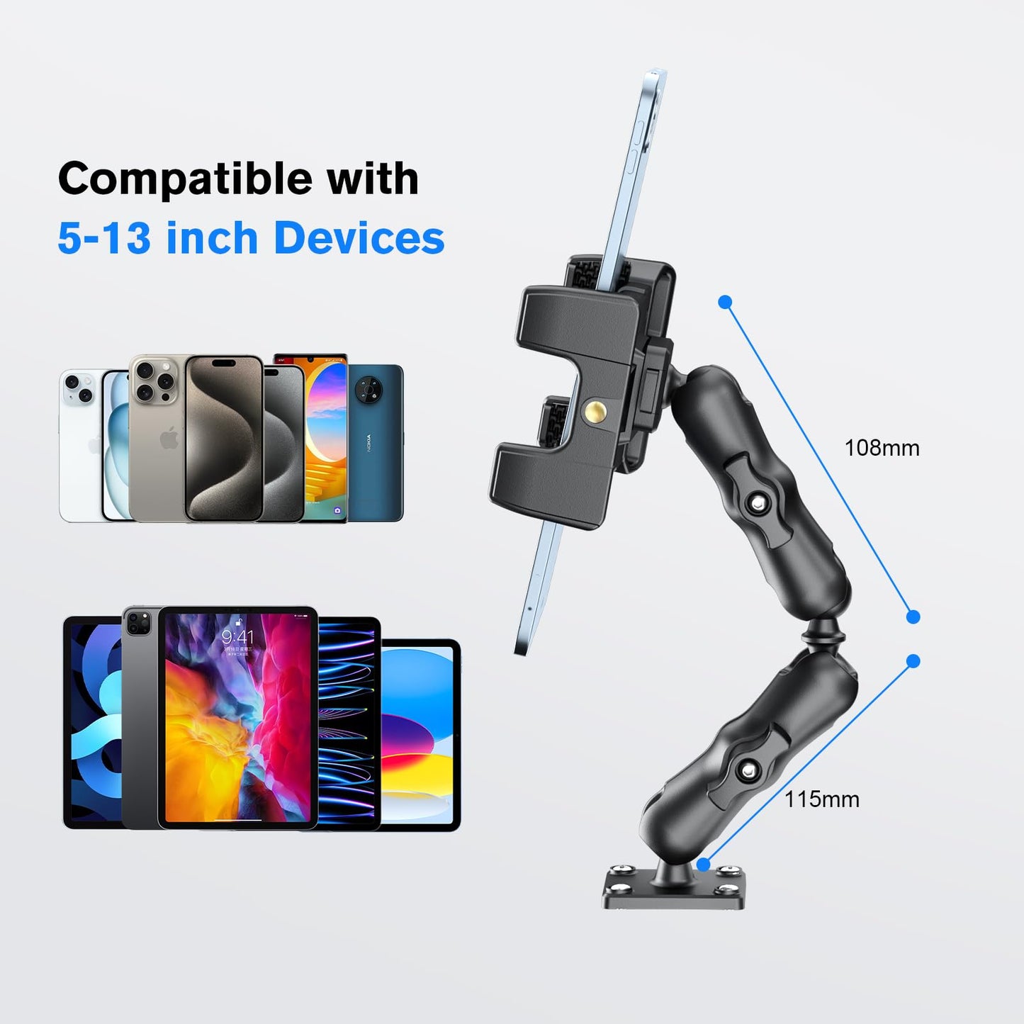 OHLPRO Tablet Mount for Truck - Heavy Duty Drill Base - Tablet Holder for Car Dashboard, iPad Holder for All 5"-13" iPad Pro Samsung Galaxy Kindle fire Tablets and Car Wall Desk etc.