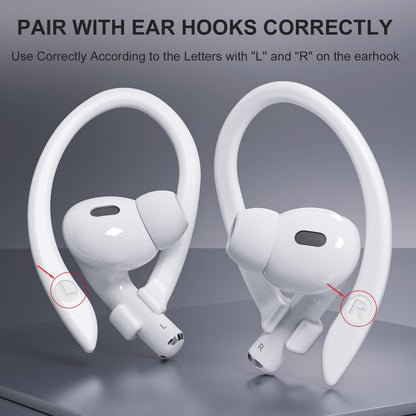 ICARERSPACE 2 Pairs AirPods Ear Hooks for AirPods Pro 2, AirPods Pro, AirPods 4, 3, 2 & 1, Upgraded Anti Slip Sports Clip Hooks for AirPods 1, 2, 3, 4,Pro and Pro 2 – White
