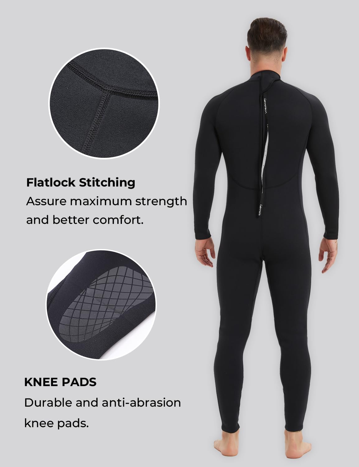 Lemorecn Mens Wetsuits Jumpsuit Neoprene 3/2mm Full Body Diving Suit (3031black-3XL)