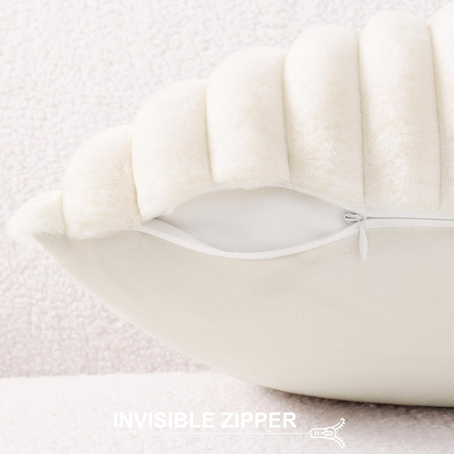 Pallene Faux Fur Plush Fall Throw Pillow Covers 18x18 Set of 2, Luxury Soft Fluffy Striped Decorative Pillow Covers for Sofa, Couch, Living Room, Cream White