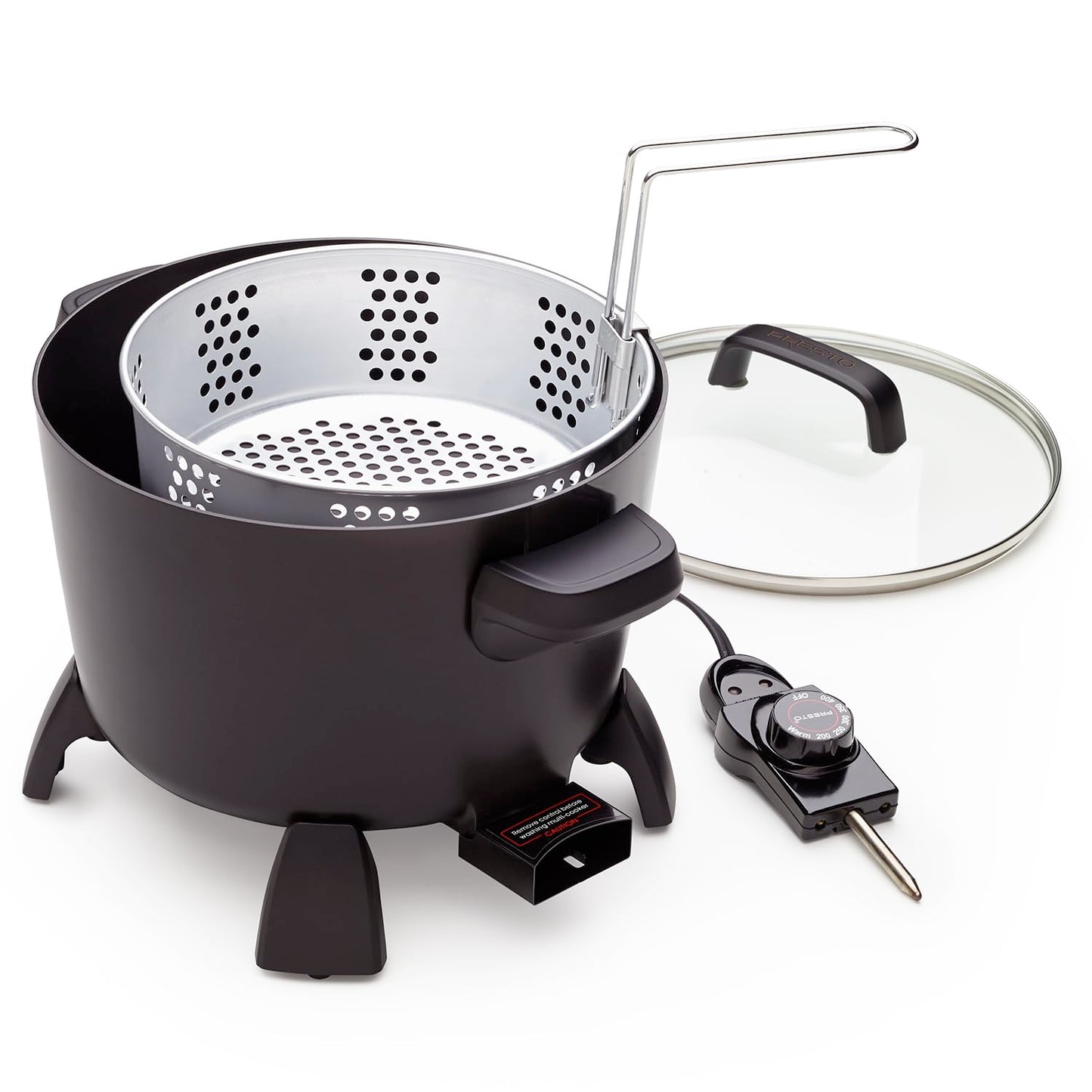 Presto 8-Quart Big Kettle, Steamer and Deep Fryer Multi-Cooker, Black