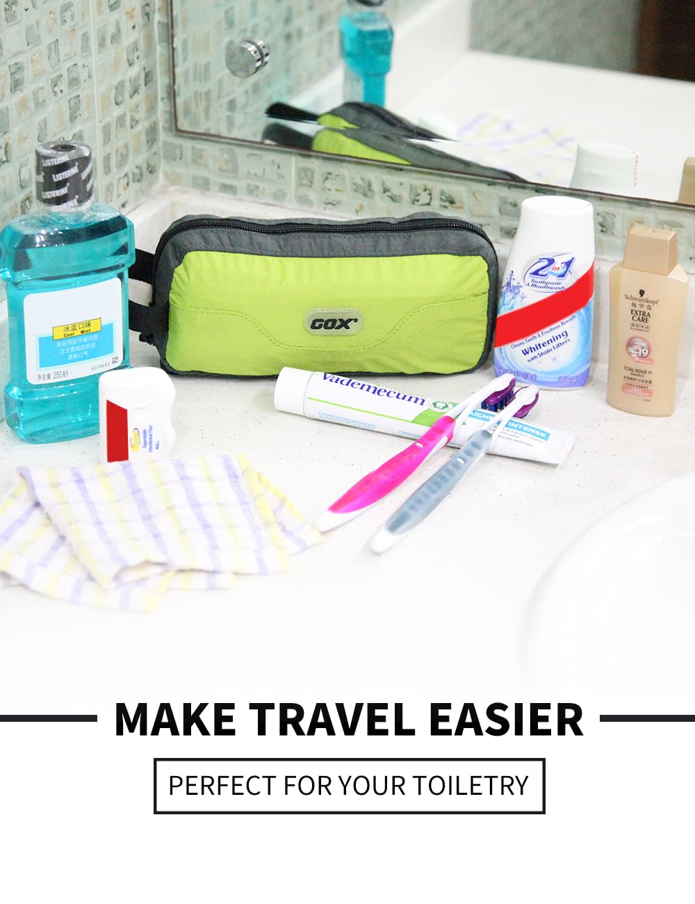 GOX Travel Toiletry Bag,Dopp Kit Case,Ultra-Light Cosmetics Bag Makeup Organizer(Green)