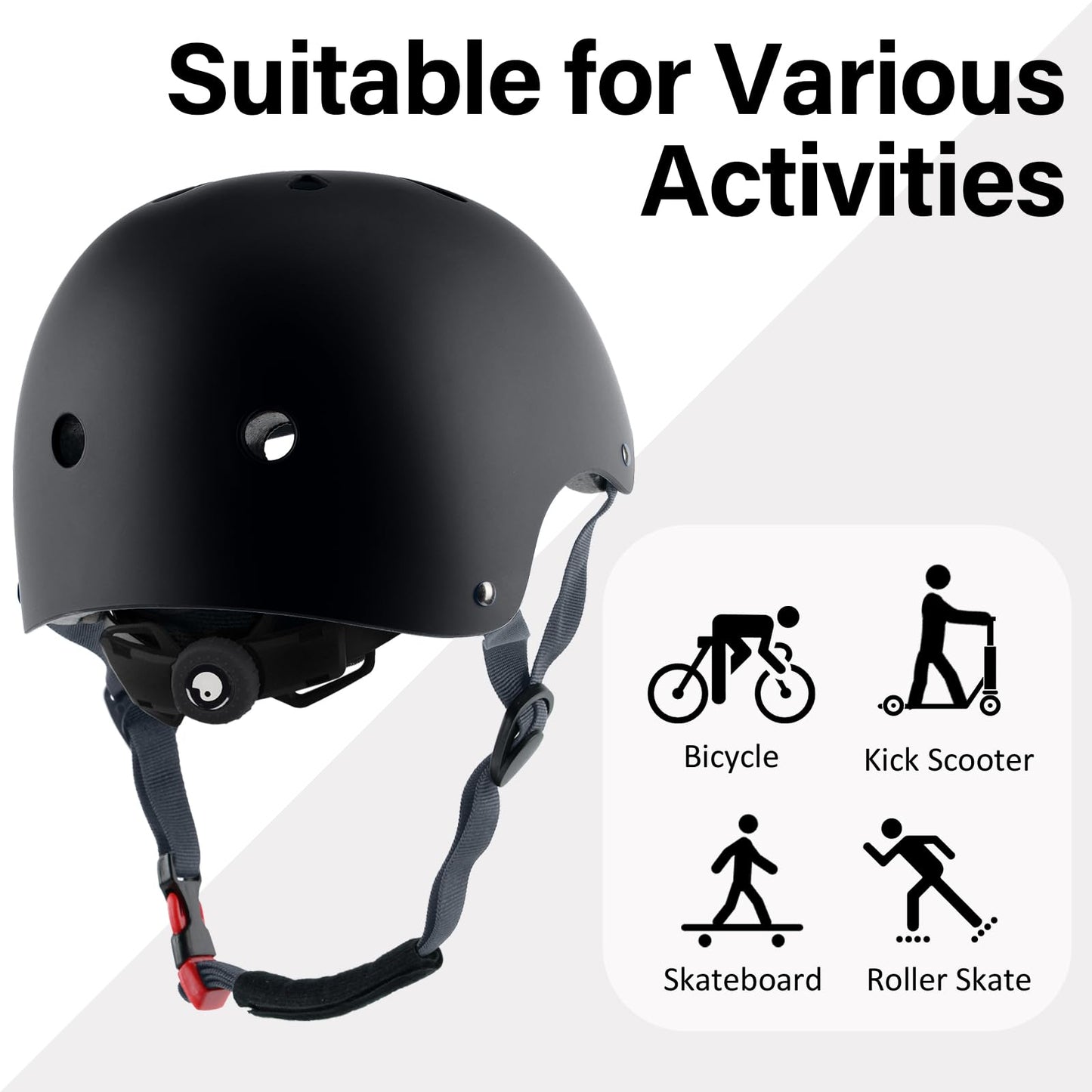 OUWOR Adult Skateboard Bike Helmet for Men and Women, Lightweight Adjustable, Multi-Sport for Bicycle Skate Scooter (Black, Large)