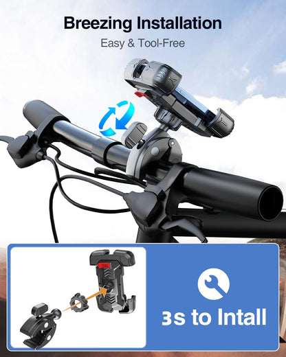 Bovemanx Motorcycle Phone Mount Holder, [150mph Wind Anti-Shake][7.2inch Big Phone Friendly] Bike Phone Holder, Motorcycle Handlebar Cell Phone Clamp, Compatible with iPhone 16 Pro Max, Black