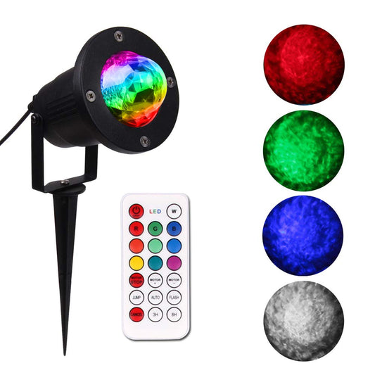 KOOT Water Wave Lights Projector Outdoor Waterproof LED Ripple Garden Lights RGBW 10 Colors Water Effect or Flame Fire Effect with Remote for Patio Christmas Halloween Wedding Swimming Pool Display