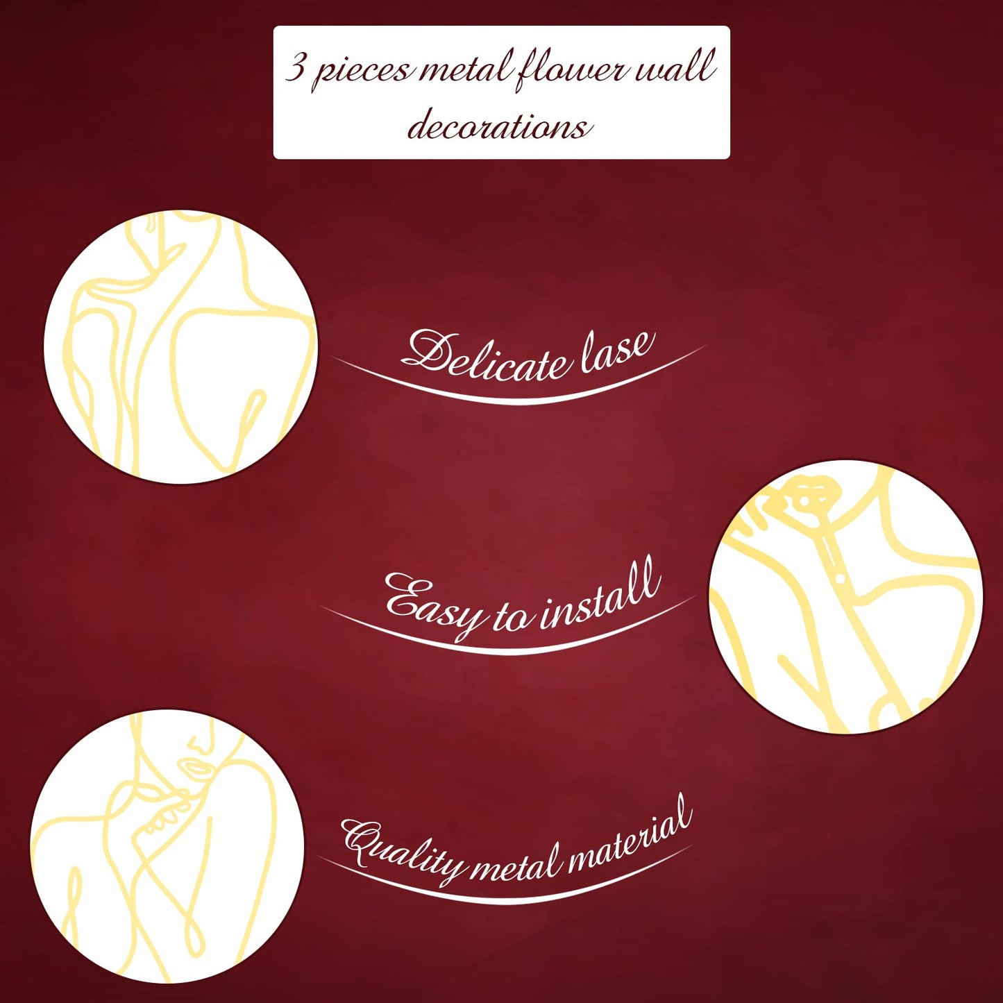 Photect 3 Pcs Metal Wall Art Decor Minimalist Abstract Woman Wall Art metal Modern Line Drawing Wall Art Decor Female Single Line Wall Home Hanging for Bedroom Bathroom Living Room, Gold (Elegant)