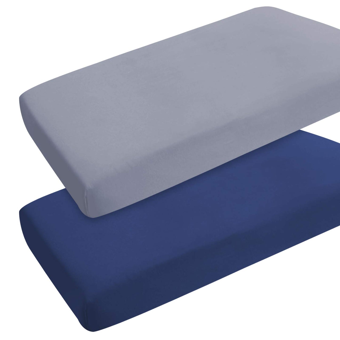 Pack and Play Sheets Boy Girl, 2 Pack Portable Playard Sheet Fits for Graco Pack N Play, Snug Fit Breathable Soft Fitted Playpen Sheet, Mini Crib Sheets, Grey & Navy