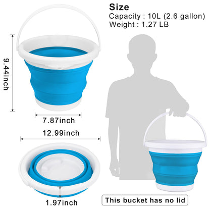 10L Collapsible Mop Bucket with Handle for Cleaning, Portable Car Wash Bucket Garden Cleaning Supplies, Ice Buckets for Parties Camping Fishing, Foldable Wash Basin Tub RV Accessories Household Use