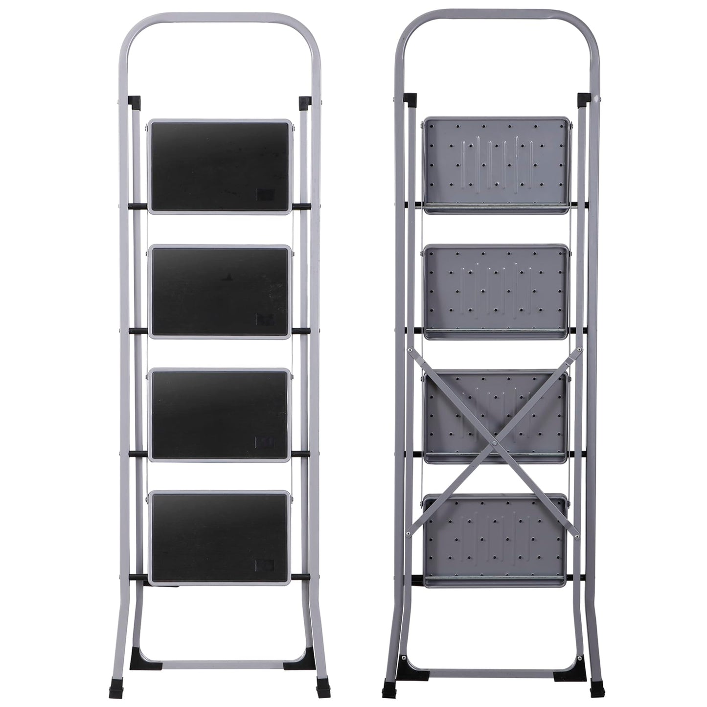 JungleA Step Ladder, Folding 4 Step Stool Ladder for Adult, w/Wide Anti-Slip Pedal, 330 lbs Load Capacity, Foldable Portable Sturdy Lightweight Tall Ladder for Closet, Kitchen, Office & Home, Grey