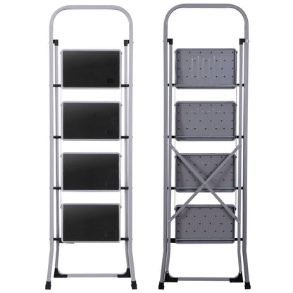 JungleA Step Ladder, Folding 4 Step Stool Ladder for Adult, w/Wide Anti-Slip Pedal, 330 lbs Load Capacity, Foldable Portable Sturdy Lightweight Tall Ladder for Closet, Kitchen, Office & Home, Grey