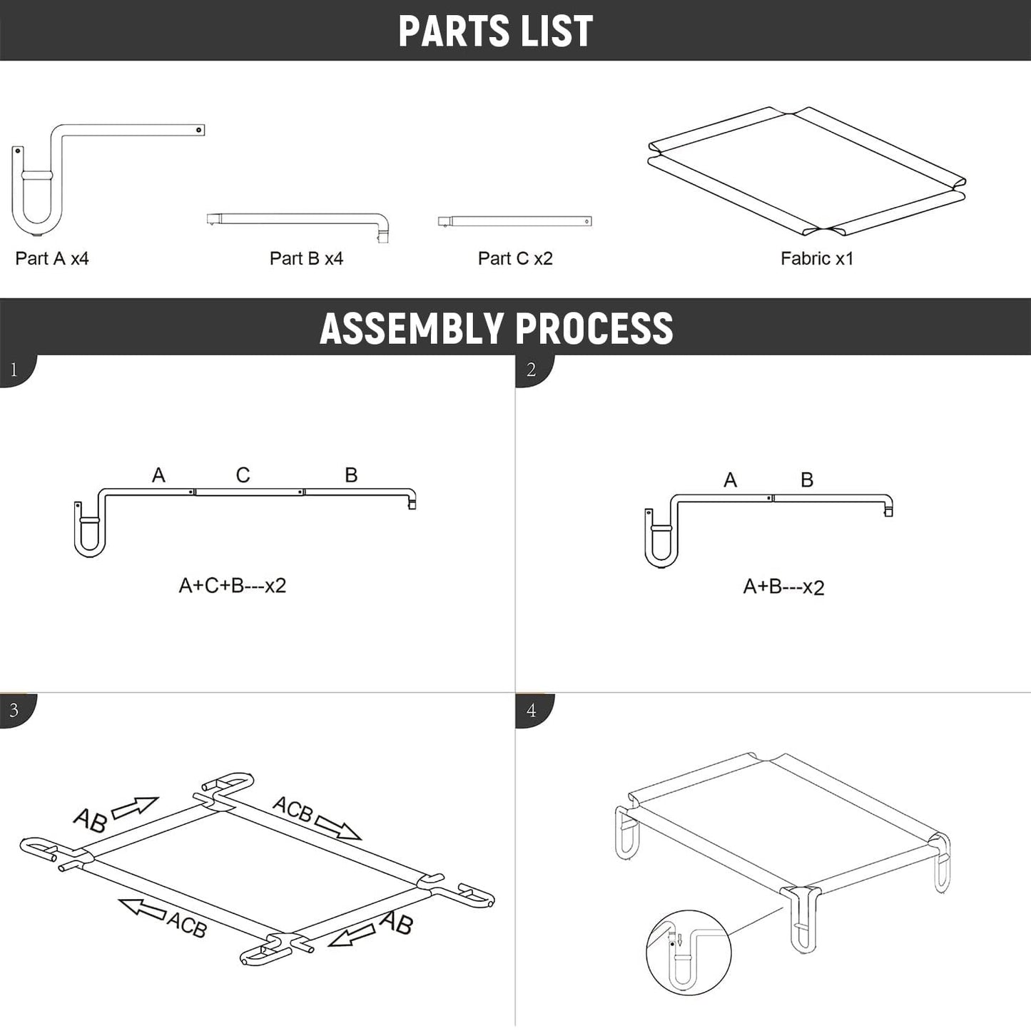 pettycare Elevated Outdoor Dog Bed - Raised Bed for Large Dogs, Waterproof Cot Easy to Assemble, Cooling Elevated Cot with Breathable Teslin Mesh, Durable, Non Slip, Up to 65 lbs,Black