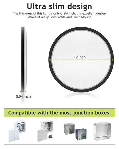 2PACK Flush Mount LED Ceiling Light Fixture Black, 12Inch 28Watt, Dimmable & 3000K-4500K-6000K 3 Color Selectable Ceiling Lamp 3200LM Low Profile Ceiling Light for Kitchen Bedroom Hallway Porch