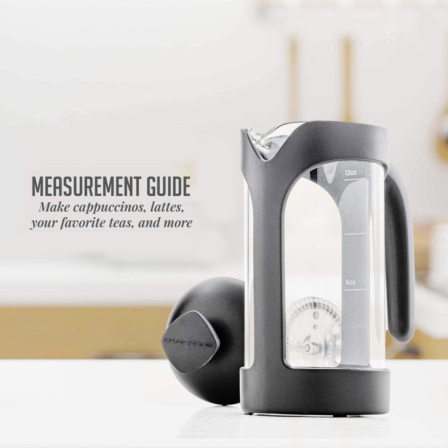 OVENTE French Press Coffee Maker 12 Ounce with Heat Resistant Borosilicate Glass & Stainless Steel 4-Level Filtration System, Portable Cold Brew Coffee Maker for Travel, Camping or Gift, Black FPB12B