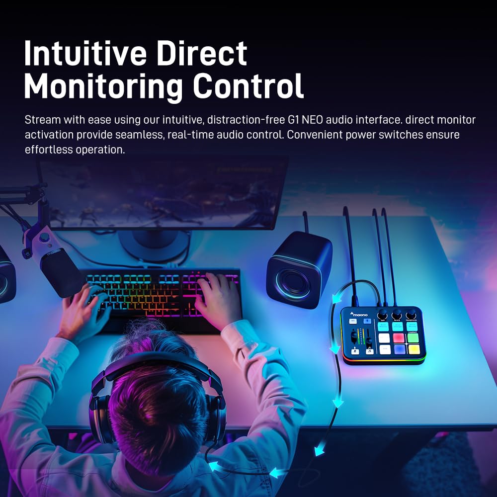 MAONO Gaming Audio Mixer, Audio Interface with Pro-preamp, RGB, Bluetooth, 48V Phantom Power for Live Streaming, Podcasting, Content Create, Gaming MaonoCaster G1 NEO (Not for USB Mic)