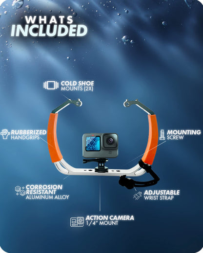 Movo GB-U80T Underwater Diving Rig with Cold Shoe Mounts, Strap - Compatible with GoPro Hero, HERO6, HERO7, HERO8, HERO9, HERO10, HERO11, Osmo Action - Scuba GoPro Accessory (XL/Tangerine)